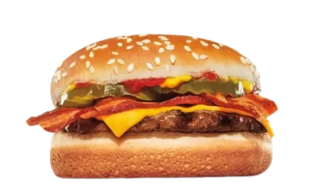 Cheeseburger topped with crispy bacon slices.