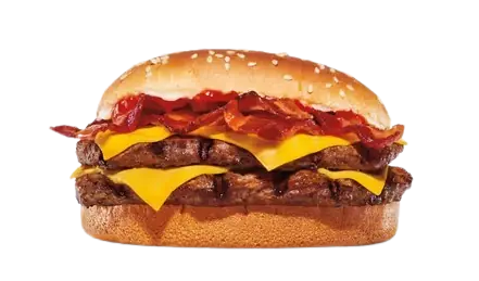 Heavy double burger loaded with lots of bacon.