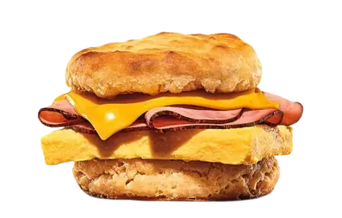 Bacon, egg, and cheese breakfast biscuit sandwich.