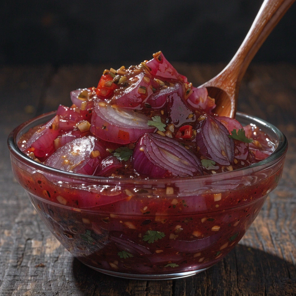 Creamy spicy mayonnaise topped with red chili flakes in a glass bowl.