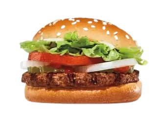A smaller Whopper Jr. burger featuring classic toppings and a sesame seed bun on a white background.