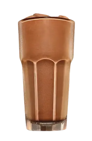 A rich and creamy classic chocolate milkshake filled in a clear tall glass