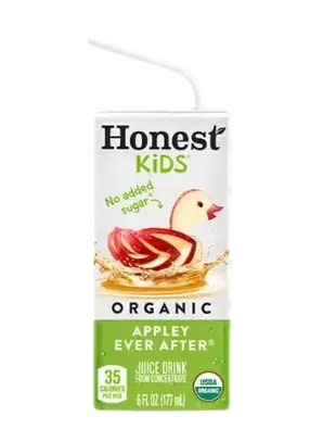 Honest Kids organic apple juice box with a straw
