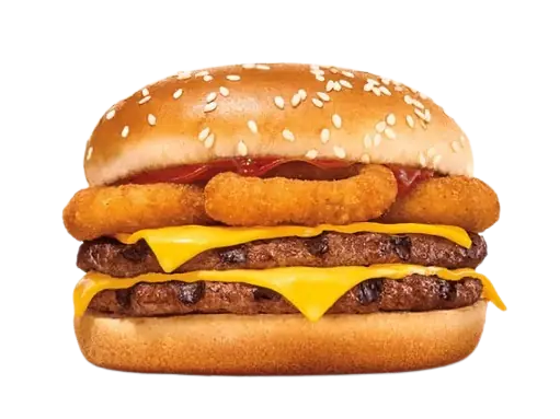 A flavorful Rodeo double cheeseburger packed with two beef patties, melted cheese slices