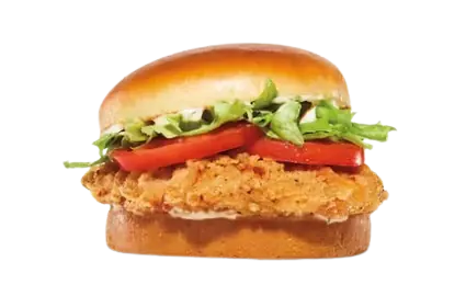 Royal crispy chicken burger with lettuce and tomato.