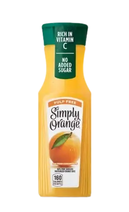 Simply Orange juice bottle showing a fresh orange graphic.