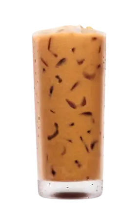 Small plain iced coffee with milk mixed over ice.