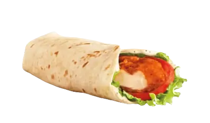 Spicy fried chicken wrap with lettuce.