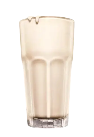Smooth off-white vanilla milkshake in a tall glass.